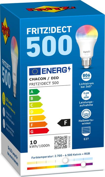 Actual product image AVM FRITZ!DECT 500 (E27, 9 W, 806 lm, 1 x, F)