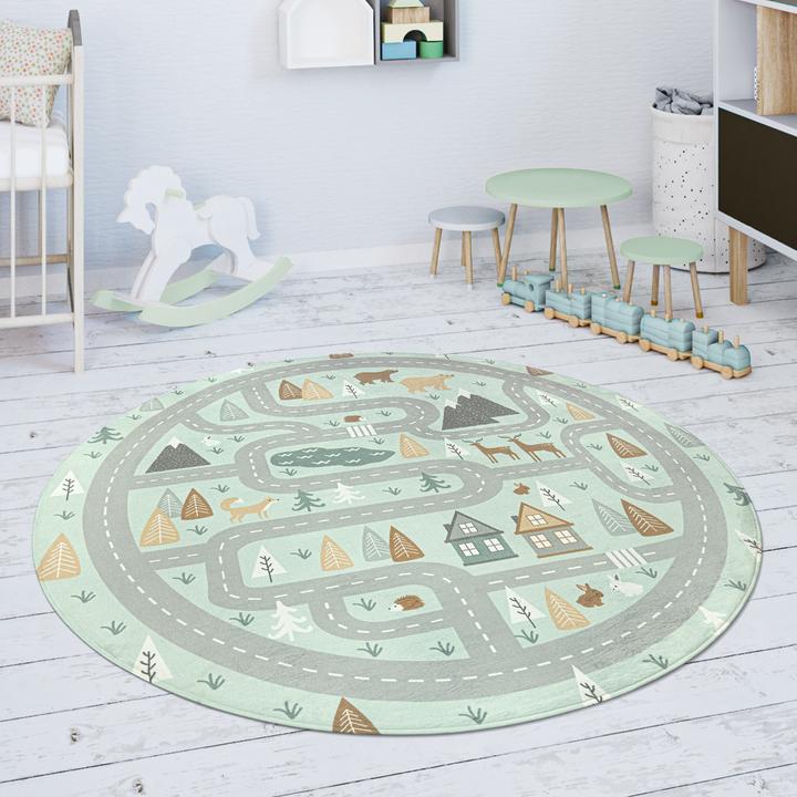Produktbild Paco Home Teppich Mädchen Jungs Strasse Türkis (120 x 160 cm)