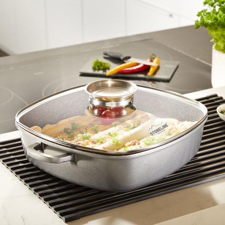 Actual product image Stoneline Eckpfanne 28x28 cm mit Aroma Glasdeckel, Pfanne rechteckig, Backofen, Induktion geeignet (Pan set + pot set, Aluminium)