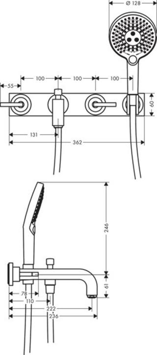 Axor hand-sized Citterio 3-hole bath fitting with lever handles 39442