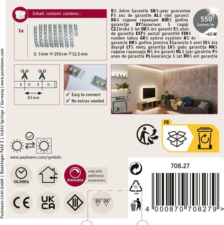 Actual product image Paulmann MaxLED 500 Stripe (Warm white, 250 cm, Indoor)