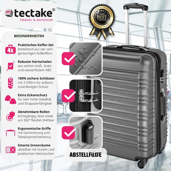 Immagine prodotto tectake Set di valigie rigide (106 l, Bagaglio a mano (fino a 50 litri), M (50 - 90l), L (90 - 115l))