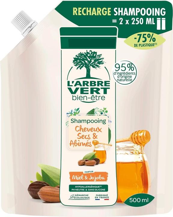 L'arbre vert Nachfüllbeutel ökologisches Shampoo für trockenes und strapaziertes Haar (500 ml, Flüssiges Shampoo)