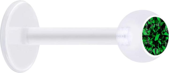 Immagine prodotto Star Piercing Micro Labret trasparente con sfera e cristallo verde (senza ottone, Bioflex)
