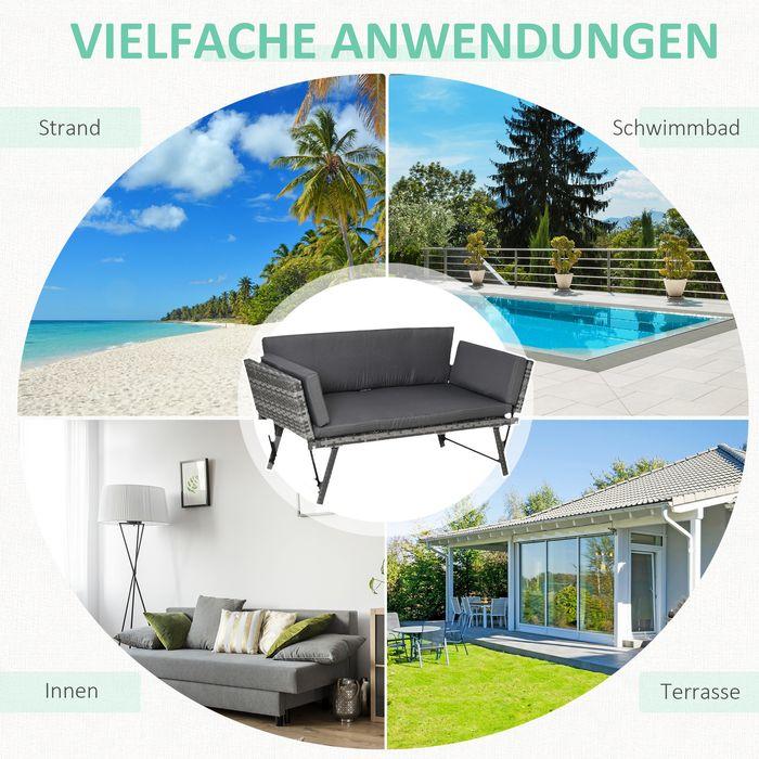 Produktbild Swisshandel24 Polyrattan Gartensofa 2 Sitzer Gartenmöbel Loungesofa Gartenbank Gartenliege klappbar Armlehnen Stah