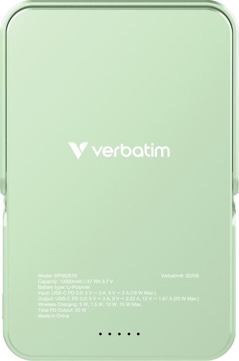 Image du produit Verbatim Powerbank 10000 mAh Green (10000 mAh, 20 W, 37 Wh)