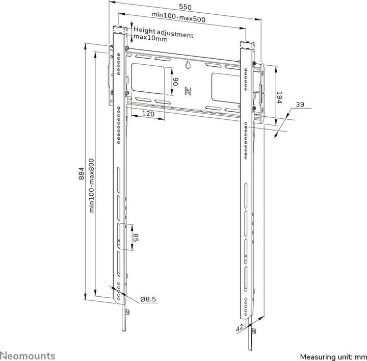Nährwerte und Zutaten Neomounts Wandhalterung 500x800mm 100kg/50-98"/fix/schwarz/Hochformat (Wand, 98", 100 kg)