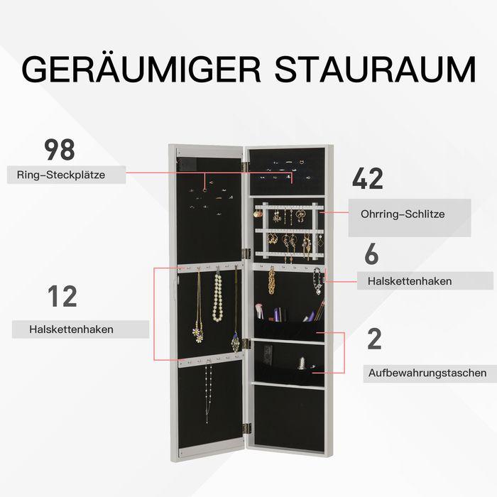 Produktbild Swisshandel24 LED Spiegelschrank Schmuckschrank zur Türmontage, Weiss, 36,6x8x120 cm