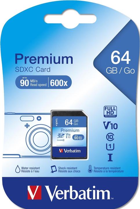 Actual product image Verbatim SDXC Card Class 10 Premium (64 GB, SDXC, U1, UHS-I)