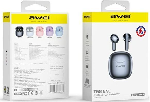 Actual product image Awei słuchawki Bluetooth 5.3 T68 ENC TWS + stacja dokująca czarny/black (Wireless)