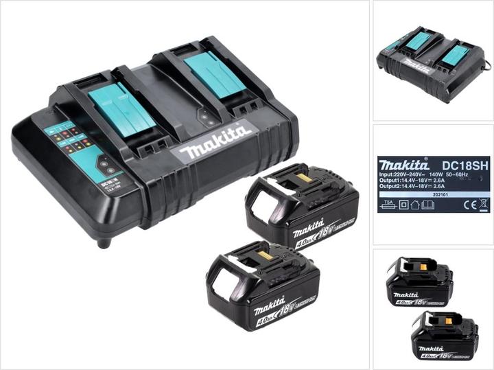 Makita Power Source Kit 18 V mit 2x BL 1840 B 4,0 Ah Akku ( 197265-4 ) + DC 18 SH Doppel Ladegerät (18 V)
