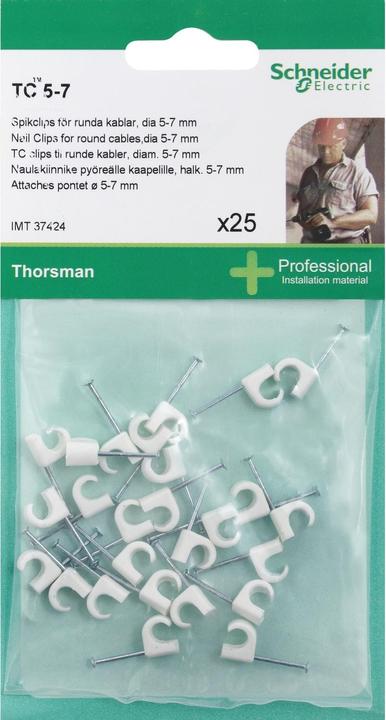 Produktbild Schneider Electric Thorsman clips hvid 25 stk ledningsclips rund 5-7- I pose for DIY