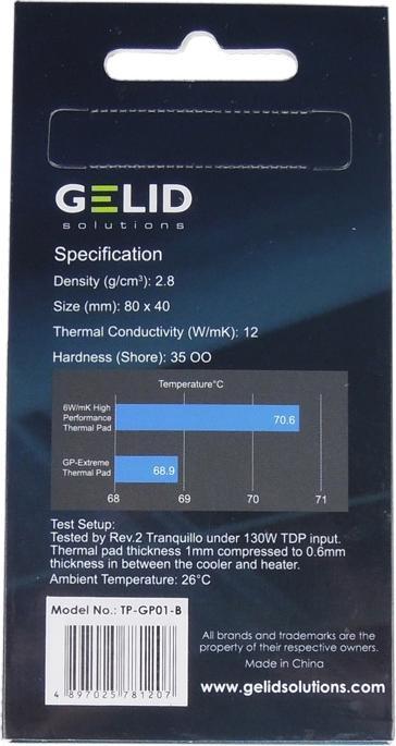 Produktbild Gelid GP-Extreme - 12 W/m·K - Grau - 80 mm - 40 mm - 1 mm (1 mm, 12 W/m K)