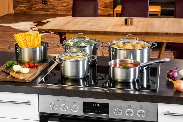 Produktbild Kopf Topfset Induktion Clara 8-teilig | Kochtopf-Set für alle Herdarten | Literskala | Edelstahl (Kochtopf, Edelstahl)