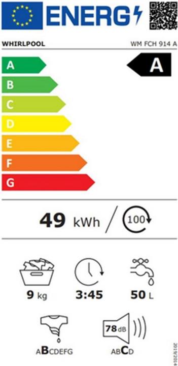 Label énergétique Whirlpool WM FCH 914 A (9 kg, Gauche, Fiche CH)