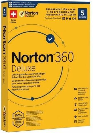 Actual product image Norton 360 Deluxe + AntiTrack Bundle Box, 5 Dev., 1yr, 50GB Cloud (5 User, 12 months)