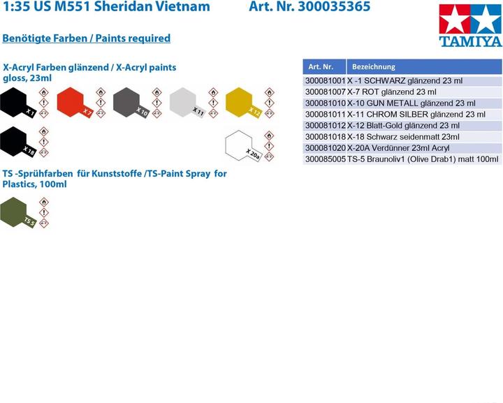 Immagine prodotto Tamiya 1/35 U.S. M551 Sheridan (Vietnam)