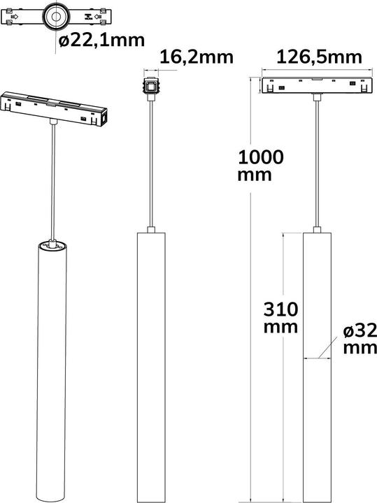 Image du produit Isoled Track48 Suspension Pipe, noir, 7W, 36°, UGR<19, 48V DC, 3000K, CRI90, DALI dimmable
