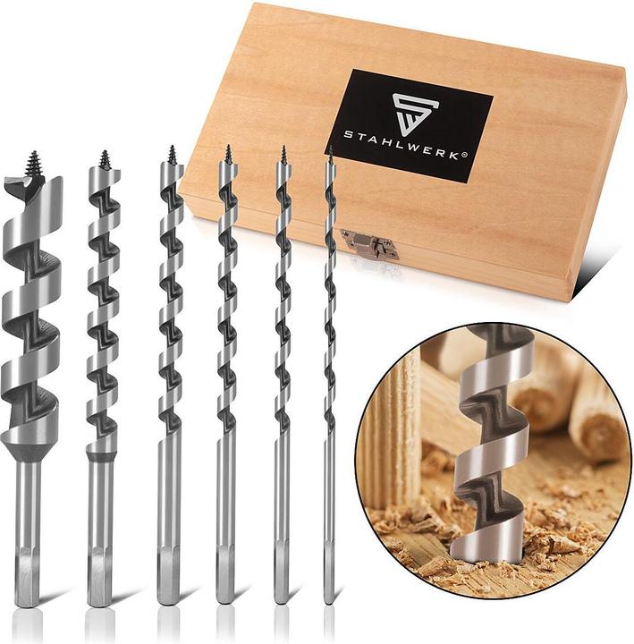 Produktbild Stahlwerk Holz-Schlangenbohrer 6er Set 6 / 8 / 10 / 12 / 16 / 25 mm Spiralbohrer (6 mm, 8 mm, 10 mm, 12 mm, 16 mm, 25 mm)