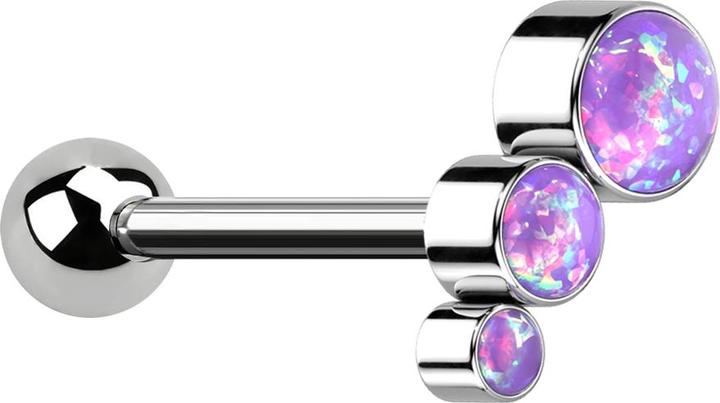 Star Piercing Micro Barbell Threadless silber mit Kugel und absteigend drei Opale violett (Titan G23, ohne Messing)