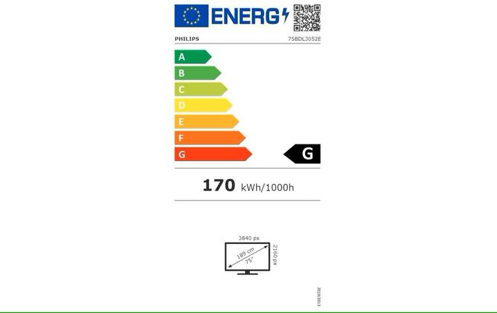 Etichetta energetica Philips E-Line 75BDL3052E (3840 x 2160 pixel, 75")