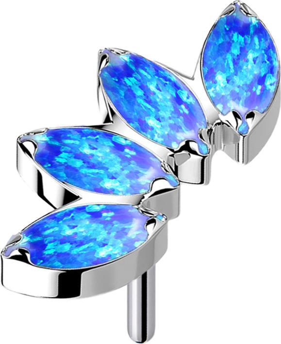 Star Piercing Threadless silber Fächer mit vier Opale blau (ohne Messing, Titan G23)