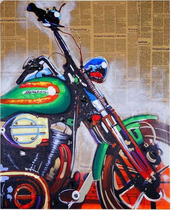 Produktbild Swisshandel24 Ölgemälde Motorrad, 100% handgemaltes Wandbild Gemälde XL, 100x80cm (100 x 80 cm)