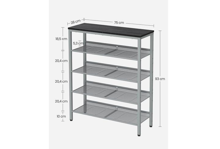 Produktbild Vasagle Schuhregal silber, schwarz 75,0 x 28,0 x 93,0 cm