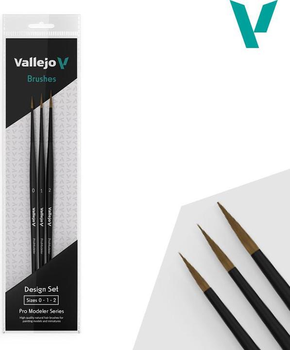 Actual product image Vallejo BRUSH SET / PRO MODELER - DESIGN SET - NATURAL HAIR (SIZES 0, 1 & 2)