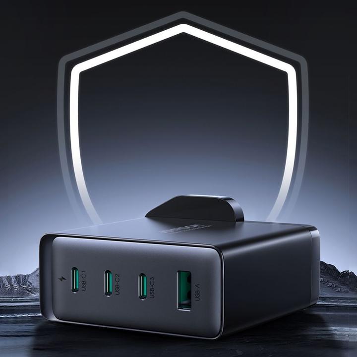 Actual product image Joyroom GaN charger UK JR-TCG05UK 140W 3x USB-C USB-A + USB-C / USB-C cable 240W 1.2m (140 W)