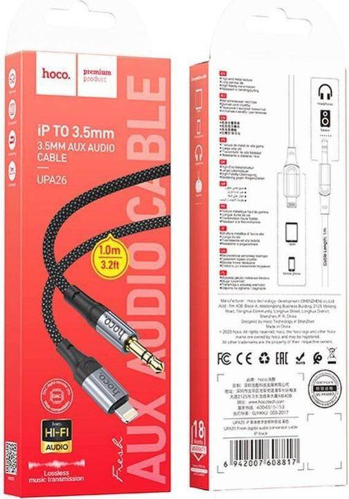Image du produit Hoco Cable cable AUX Lightning (male) to Jack 3,5 mm (male) UPA26 1 m black