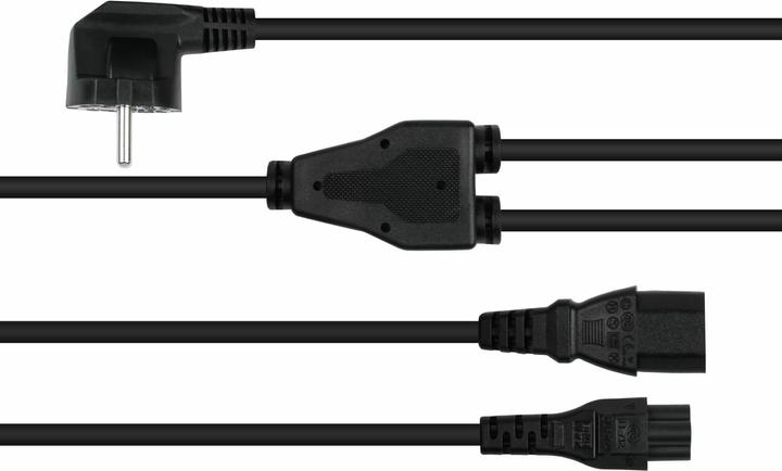 Image du produit Kabelmeister Câble secteur en Y, prise de terre type E+F (90°) sur prise C13 et prise C5, noir (2 m)