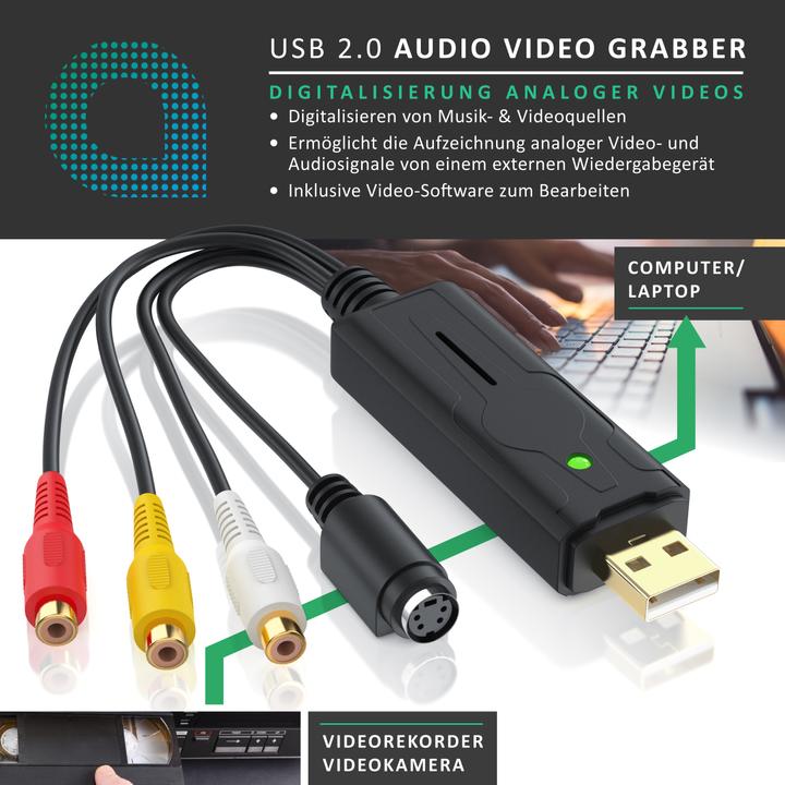 Produktbild Aplic USB Audio Video Grabber, Video Audio Wandler, Videoadapter zur Nachbearbeitung, VHS, für Windows 11 (USB 2.0, analoges Fernsehsignal)