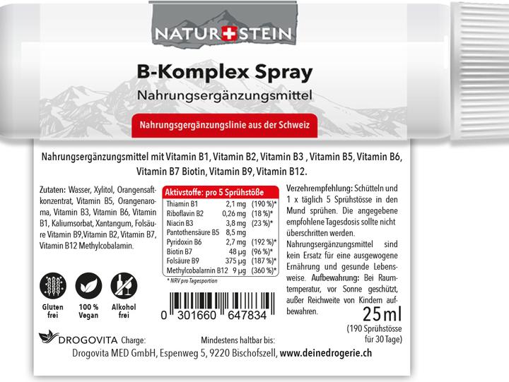 Nutritional values and ingredients Naturstein Vitamin Spray B-Komplex (1 Piece, Spray, 41 g)