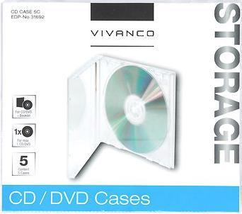 Immagine prodotto Vivanco Custodia per CD per un CD, confezione da 5, trasparente
