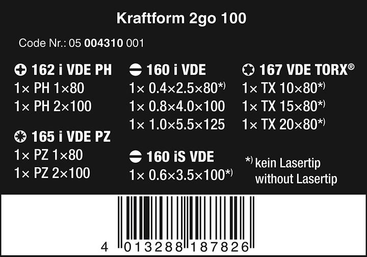 Produktbild Wera Kraftform 2go 100 (Schlitzschrauben, Torx (TX), Pozidriv-Kreuzschlitz (PZ), Phillipps-Kreuzschlitz (PH))