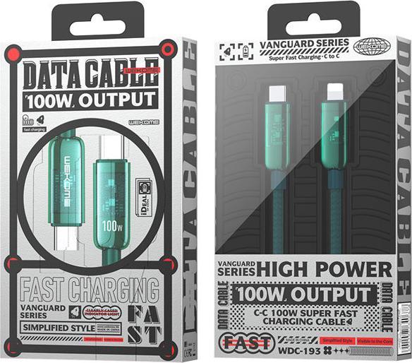 Actual product image Wekome WDC-193 Vanguard series - USB-C to USB-C super fast charging connection cable 100 W 1 m (Green) (1 m, 100 W)