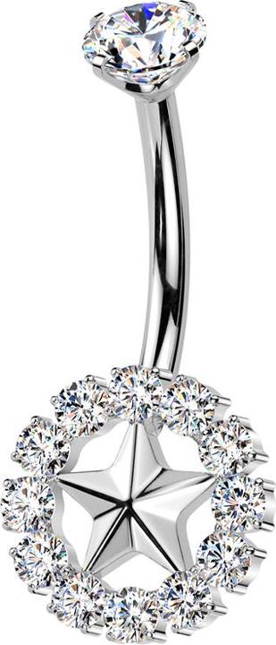 Star Piercing Banane Innengewinde silber Kristall silber gefasst und Stern Kristallkreis silber (ohne Messing, Titan G23)