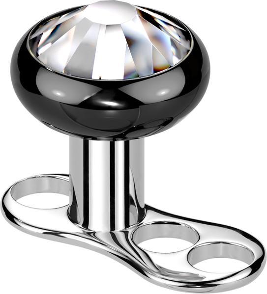 Star Piercing Dermal Anchor Innengewinde schwarz mit Kristall silber (Titan G23, ohne Messing)