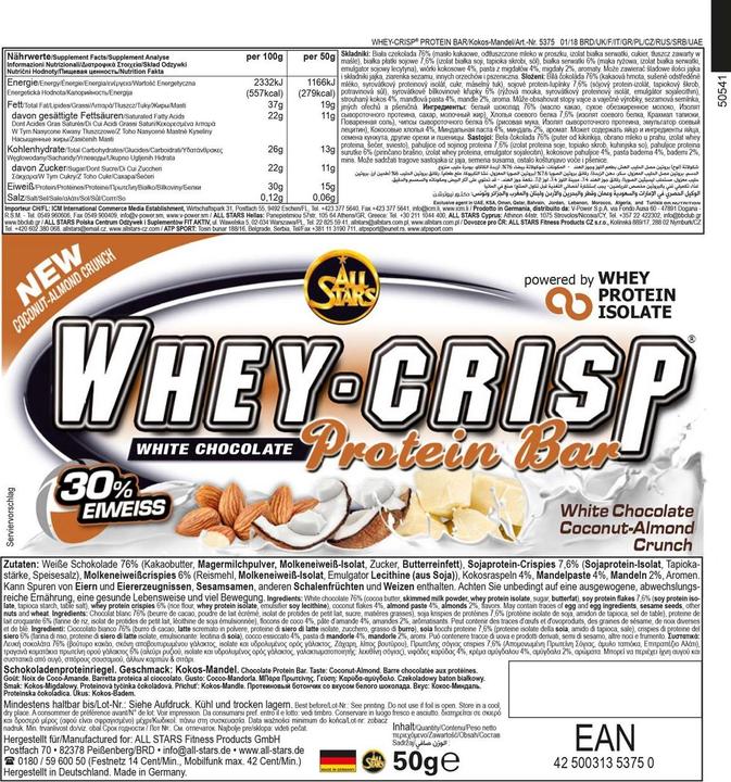 Produktbild All Stars Whey Crisp Protein Bar (Pure Chocolate, 1 Stk., 50 g)