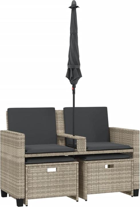 Produktbild VidaXL Gartensofa 2-Sitzer Sonnenschirm Hocker Gartenbank Hellgrau Poly Rattan