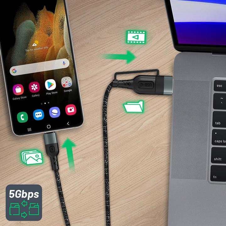 Image du produit 4smarts Câble de recharge USB USB-C -USB-A/C 1.5 m, monochrome, textile (1.50 m, USB 2.0, 60 W)