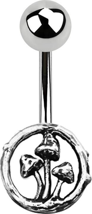 Star Piercing Banane silber mit Kugel und Pilze (Chirurgenstahl 316L, Messing)