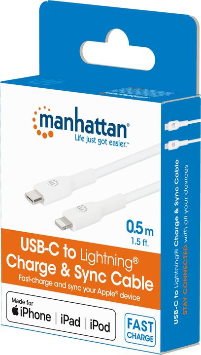Actual product image Manhattan USB-C to Lightning Sync/Charging Cable (0.50 m, USB 4.0)