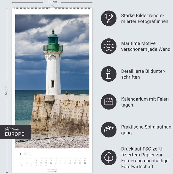 Produktbild Leuchttürme Kalender 2026 (33 x 68 cm, Harter Einband, Deutsch)