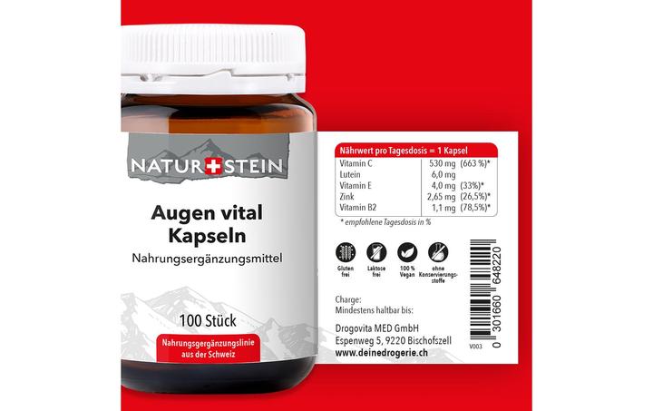 Nährwerte und Zutaten Naturstein Augen Vital Kaps (100 Stück, Kapseln, 154 g)