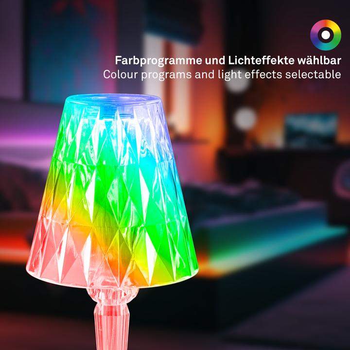 Produktbild Briloner Akku RGB-LED Tischleuchte, Kristalloptik, transparent, 1xLED/2,3W (65 lm)