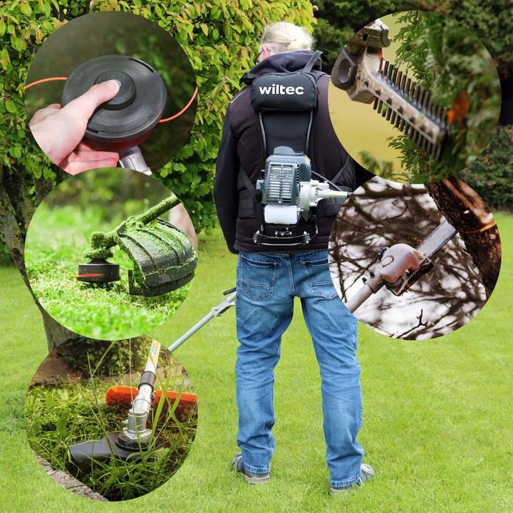 Actual product image Wiltec 4-in-1 Multi Gardening Tool with 2-stroke Motor incl. Extension e.g. Hedge Shears Pole Pruner (Weed whacker, Garden machinery attachment)