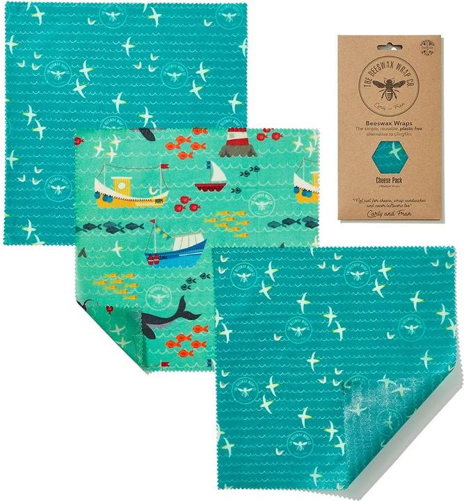 The Beeswax Wrap Co. Lot de 3 lingettes à la cire d'abeille Medium Wraps Sea