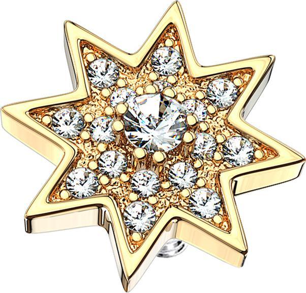 Star Piercing Dermal Anchor vergoldet Stern mit Kristall (Chirurgenstahl 316L, Messing)